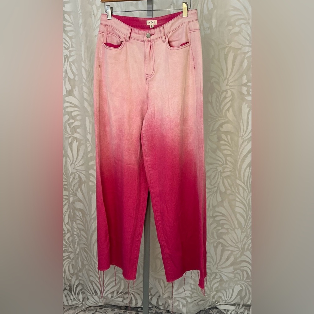 🔥POL (S) Pink Wide Leg Raw Hem Jeans